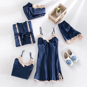 Navy Blue Lace Sleepwear Set -  Large